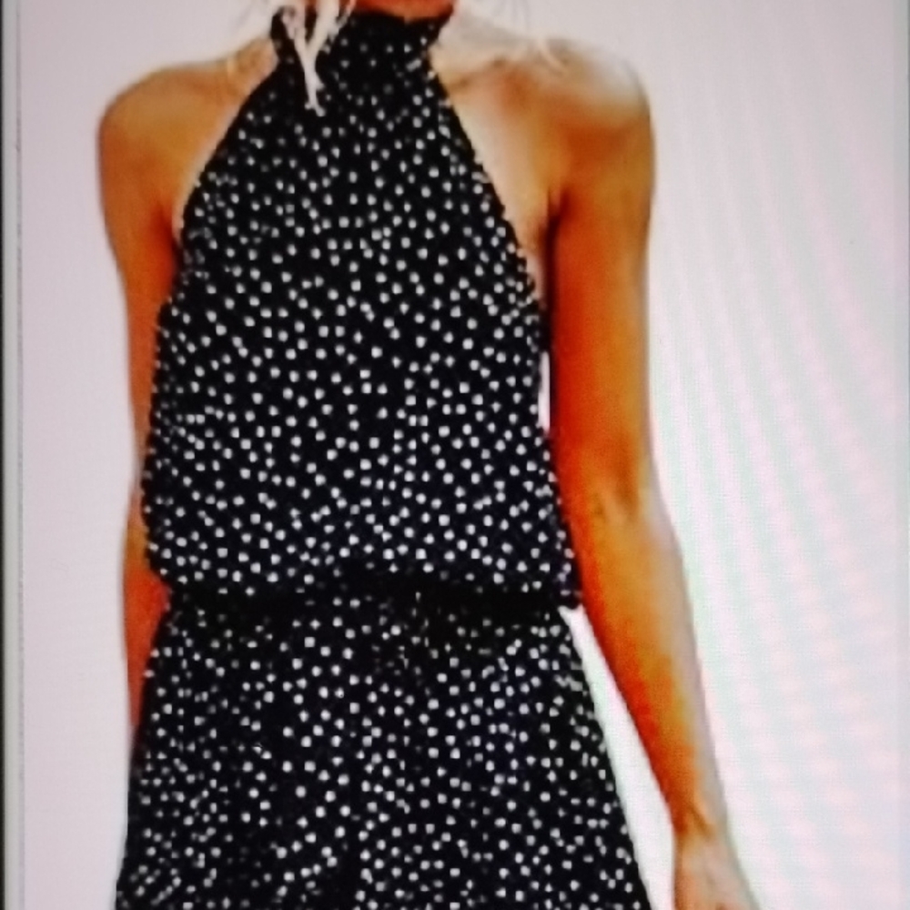 New, Black and White Polka Dot Halter Dress